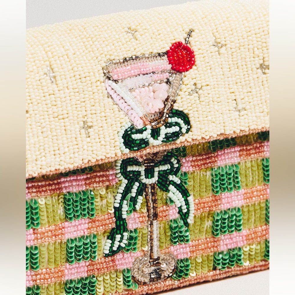 Anthropologie The Fiona Beaded Bag: Food & Drink Edition | Plaid Martini | NWT - Picture 4 of 5